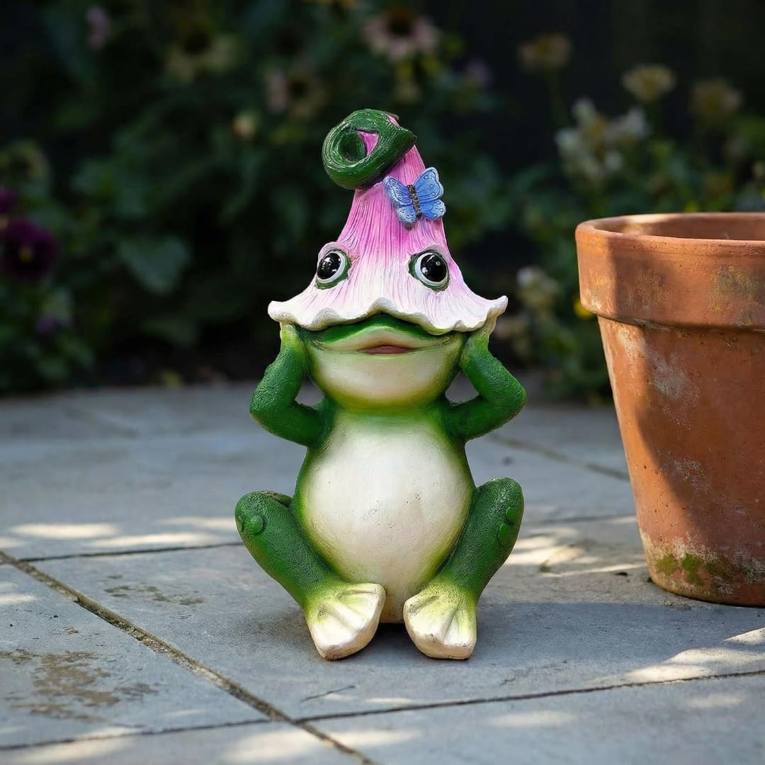 Frog Garden Ornament Outdoor, Cute Peeking Frog Statue for Garden, Hand-Painted