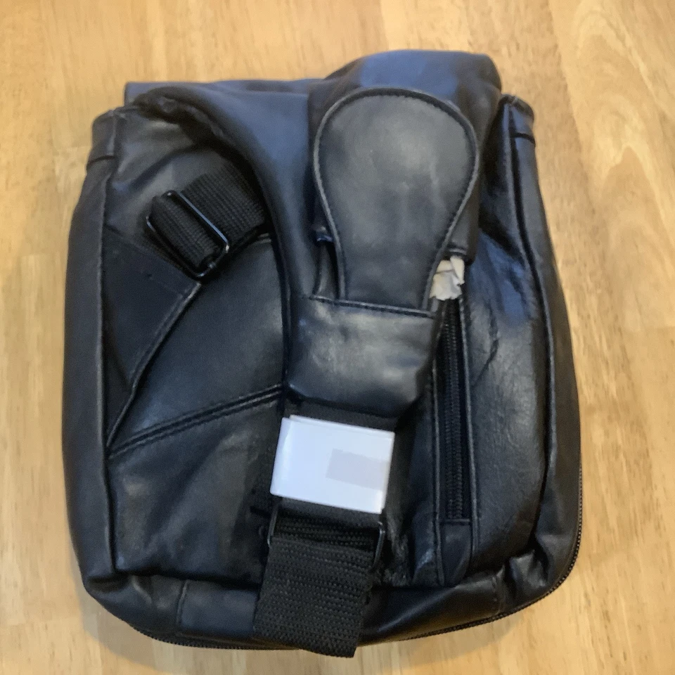 New Buxton Genuine Leather Crossbody Sling Bag Travel Black W/ Blue Lining - Image 2 of 4