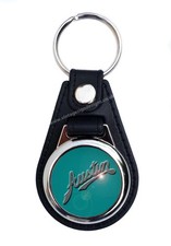AUSTIN FAUX LEATHER KEY RING / KEY FOB. VINTAGE BRITISH AUSTIN CARS (BLUE ROUND)