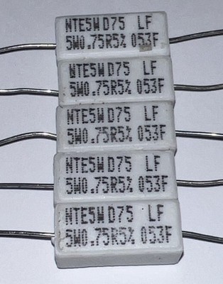 NTE Electronics 5-watt ceramic cement Resistor 0.75 Ohms  5% New Quantity of 5
