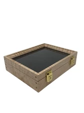 Curly Maple Wood Display Case 12 x 9.5 x 3” Black Liner for Arrowheads or Knives