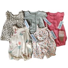 New Carter's Baby Girl's Clothes Lot Summer Rompers Bundle Of 5 Sz Newborn