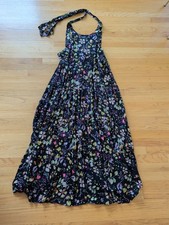 Natural Life Boho Floral Midi Dress Tie Back Cottagecore Festival L - M76