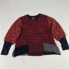 Staley Gretzinger Mad Lab Sweater Womens Small Red Patchwork Knit USA Boho