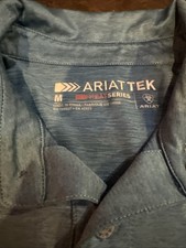 Ariat Tek Heat Series Mens Medium Solid Blue Performance Stretch Polo