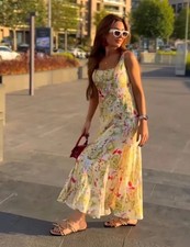 ZARA SS25 ZW COLLECTION LINEN PRINT DRESS Printed Size L Ref 3292/175