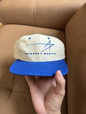 Vintage Lockheed Martin Snapback Hat Cream Blue Cap 90s
