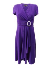 Ruched Surplice Faux Wrap Embellished Jersey Dress (4, Iris)