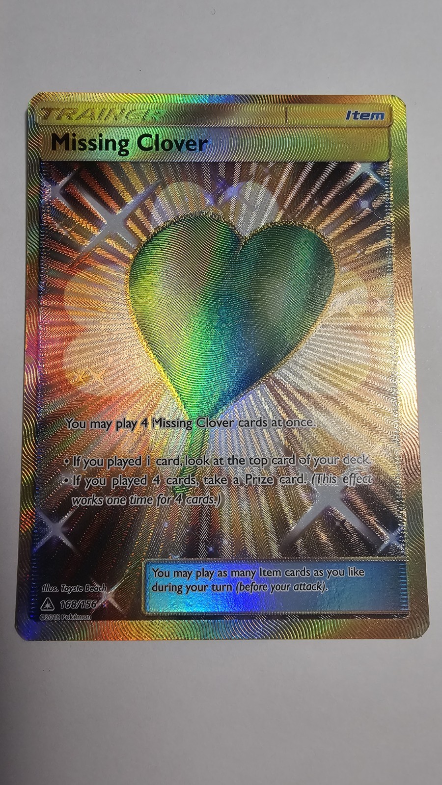 Pokemon - Missing Clover 168/156 - Ultra Prism Secret Rare Near Mint