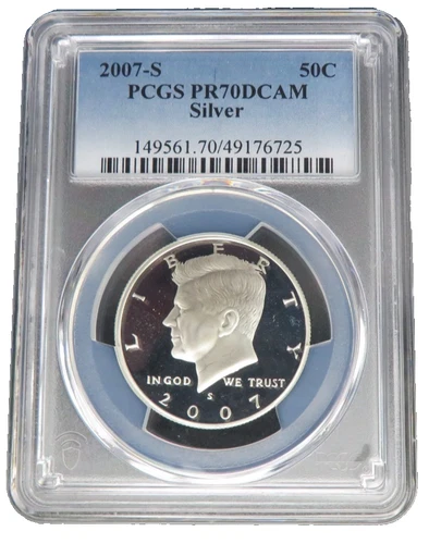 PERFECT 2007 S SILVER  KENNEDY PCGS  PR 70 DCAM LOW MINTAGE LOW POP BLUE LABEL