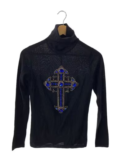 VERSACE Stud and Crystal Turtleneck Sweater (Lightweight) Size 40 Wool Black A65