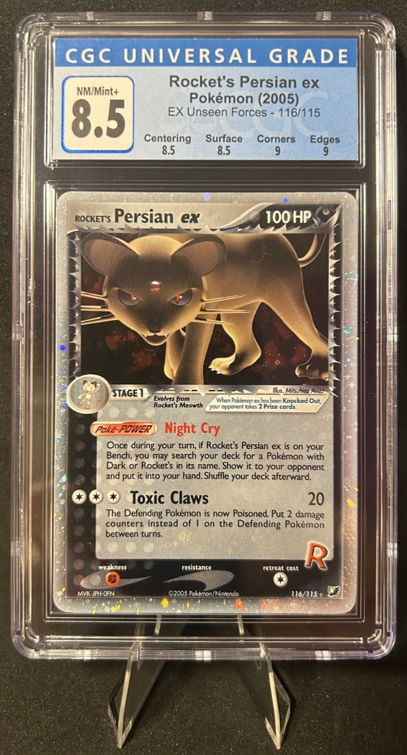 2005 POKEMON EX UNSEEN FORCES 116/115 ROCKET'S PERSIAN EX SECRET RARE CGC 8.5