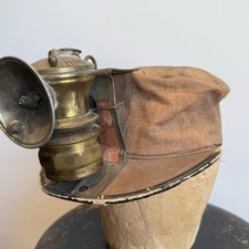 Antique 1920s Canvas Miners Hat & Lamp Justrite