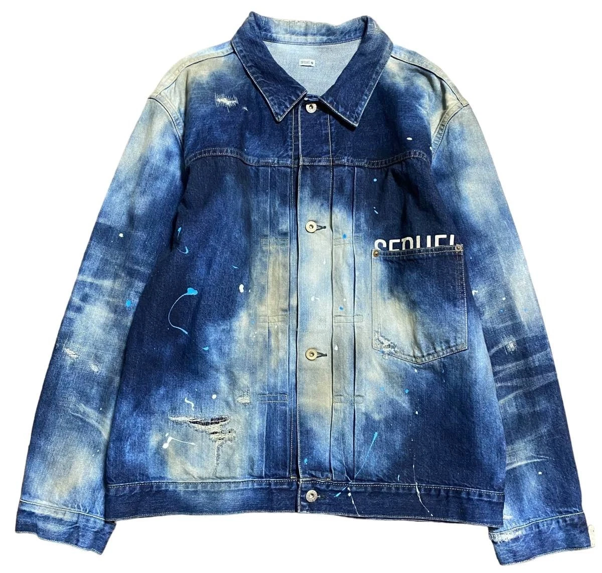 21aw SEQUEL FRAGMENT Distressed/Repaired/Painted Denim Jacket XL