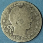 1909 O Barber Quarter 25C, 90% silver, circulated, 0.1809 oz ASW
