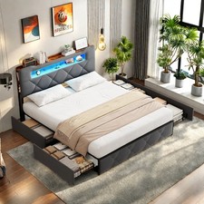 Polsterbett Doppelbett 160x200 mit USB LED Bettgestell mit Lattenrost Stauraum