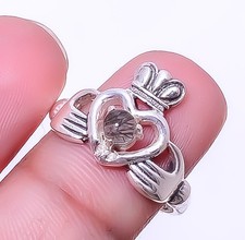 Claddagh - Black Rutilated Quartz - Srilanka 925 Sterling Silver Ring s.8 R87-32
