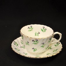 Aynsley Cup & Saucer Set Pattern #15287 Thistle Green & Purple w/Gold 1934-1939