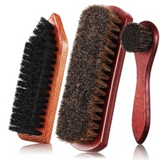 3 Pcs Boot Brush Shoe Cleaning Horsehair Brush Wood Handled Shoe Cleaner Tool...