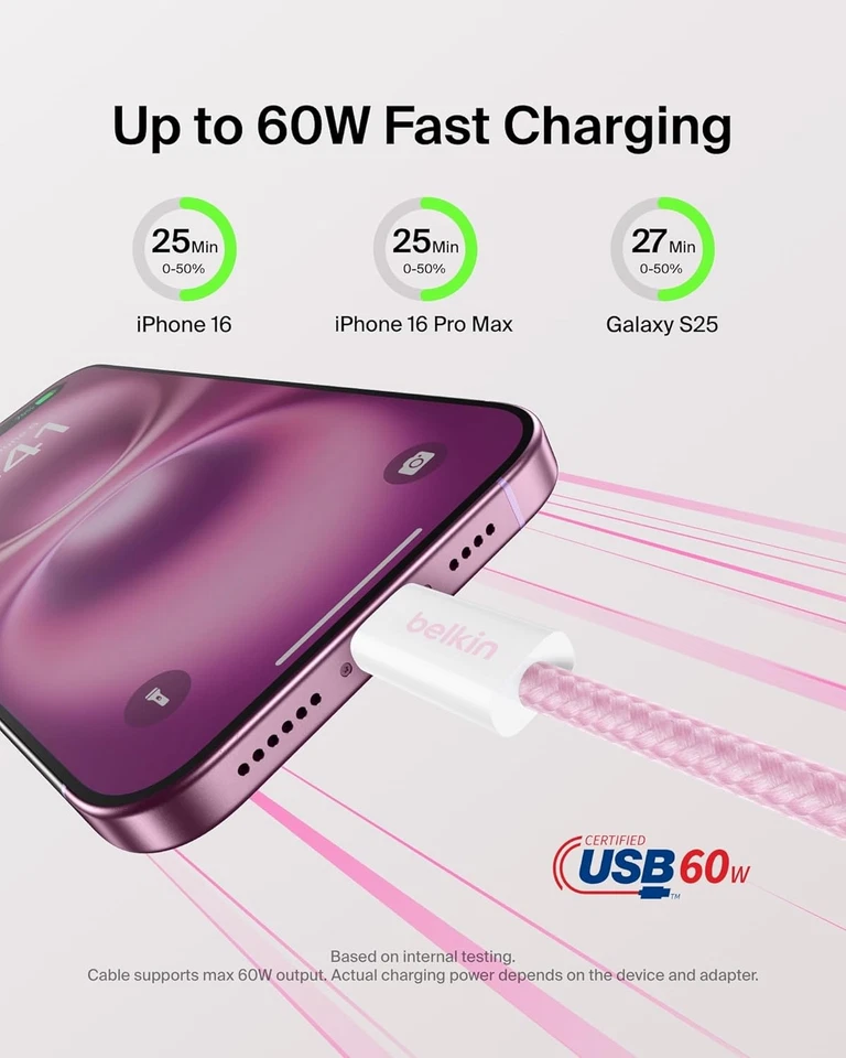 Belkin USB C to USB C Cable 2-Pack, 6.6Ft, 60W - Type C Charger, Iphone Charger - Image 2 of 4