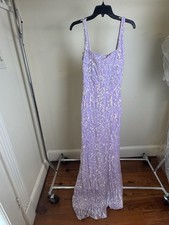 Square Cut Light Purple Embroidered Gown with Slit -Prom/Homecoming/Formal