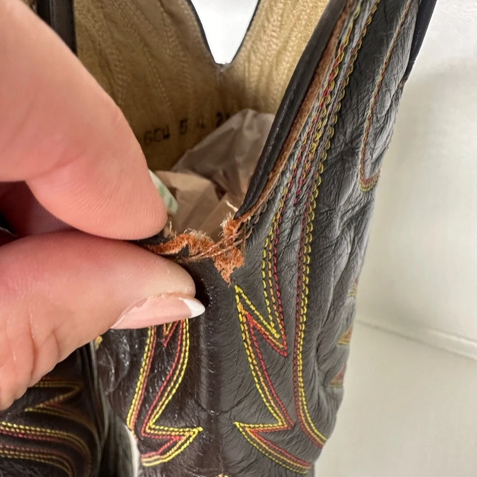 Botas vaqueras occidentales vintage Boulet para mujer talla 6B - cuero marrón multicolor Foto 4 de 4