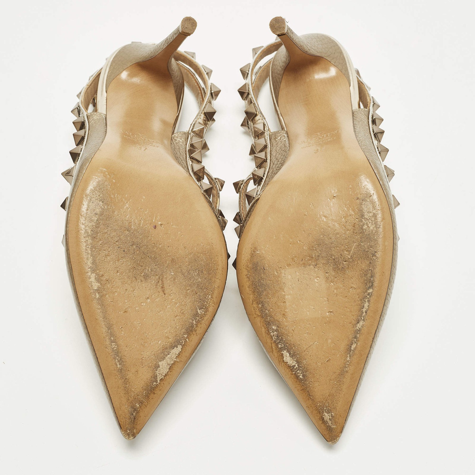 Valentino Rockstud Size 37 Gold Leather and Patent Leather Ankle Strap Pumps thumbnail 6