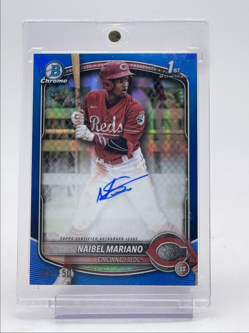 NAIBEL MARIANO 2025 BOWMAN CHROME 1ST BLUE REFRACTOR REDS AUTO /150 Q1883