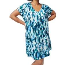 Cool Nights Short Sleeve Nightgown Sleep Shirt Dream Ikat G Green  Women Sz XXL.