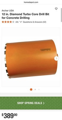 Archer PRO 12  in. Diamond Turbo Core Drill Bit/Hole Saw for 12'' in., Orange