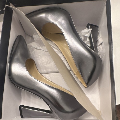 Nine West Women’s Pewter Synthetic/Leather Slip-On Pointed Toe Block Heel 5.5M
