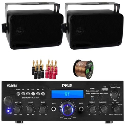 Pyle PDA6BU Bluetooth Home Audio Receiver, 2x 3.5'' 200W Speakers, Banana Plugs