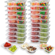 20PCS Reusable Snack Containers w/ Lids, Double Compartment Sauce & Snack Boxes