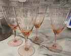 Set of 4 Vtg Morgantown Vernon Pink wine/water Glasses Depression 7"-mint