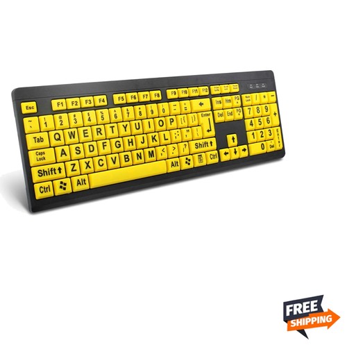 104-Key Large Print Ergonomic USB Keyboard - Ideal for Seniors &amp;…
