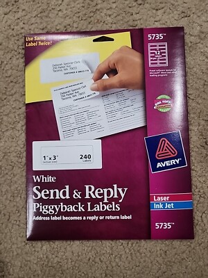 Avery Send & Reply Piggyback Inkjet/Laser Printer Labels 1 5/8 x 4 White