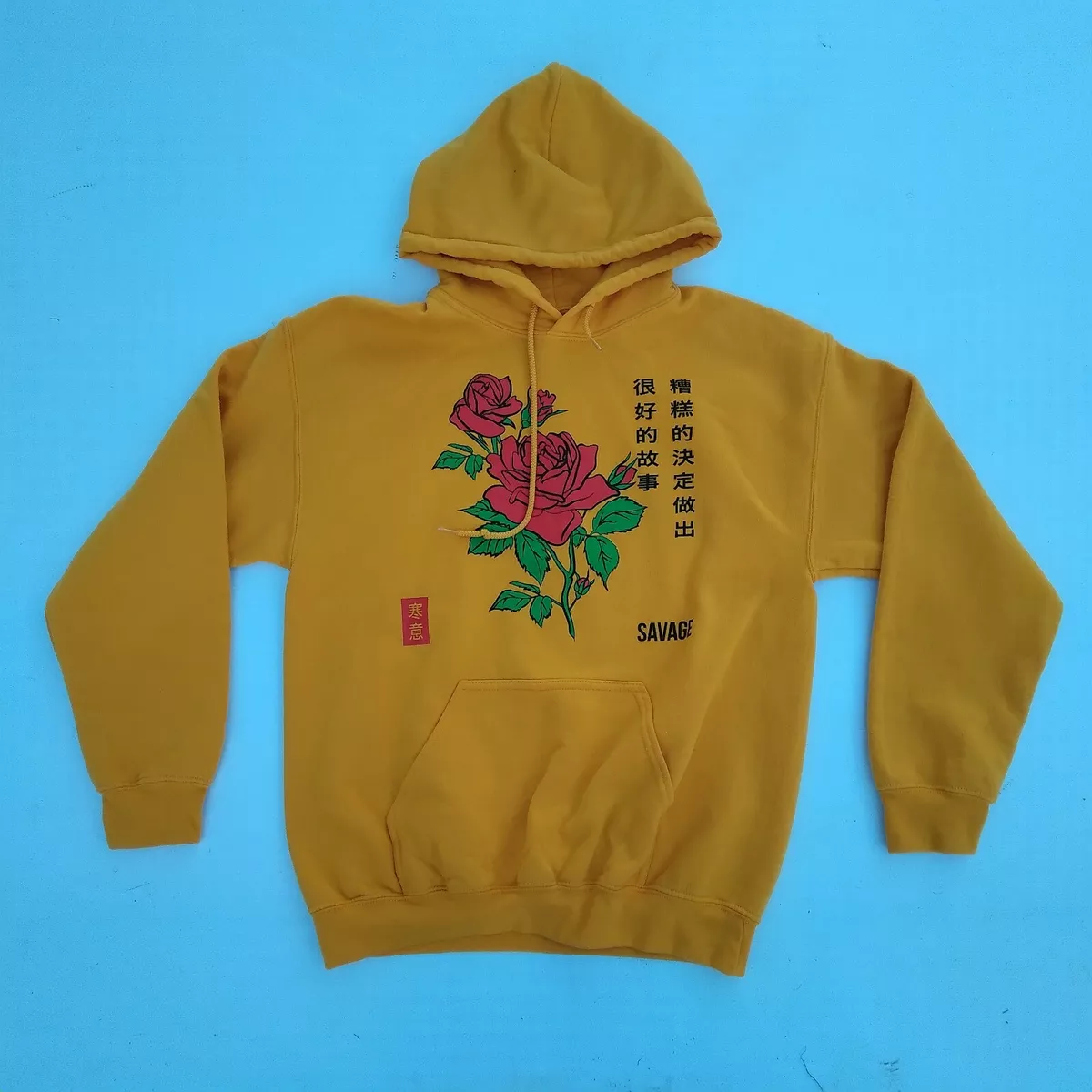 Artist Union Size M Yellow Savage Sweatshirt Pouch Hoodie Roses eBay