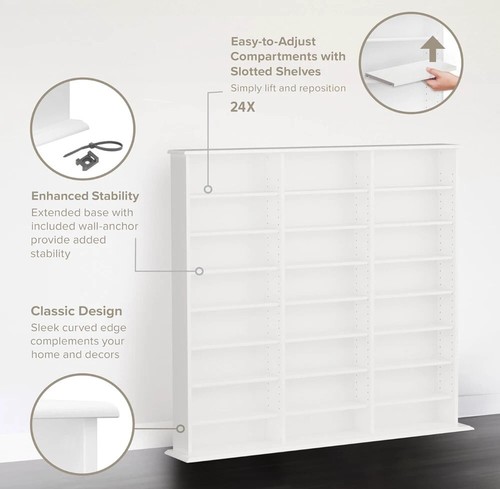Wood Media Storage Cabinet CD DVD VHS Movie Organizer Wall Mount Shelf White - Picture 6 of 8