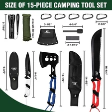 Mossy Oak Hatchet and Machete Knife Set with Sheath Axe Hunting Knives Flashligh