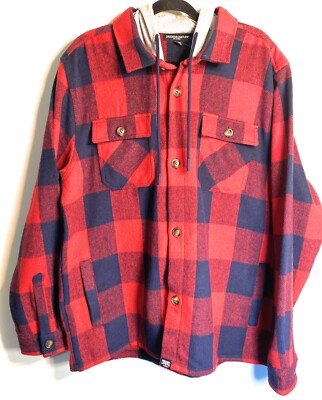 Crooks Castles Plaid Jacket Men M Red Navy Blue Hooded
