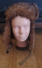 Boys Brown Lined Aviator Hat With Faux Fur Ear Flaps Chin Strap Size. Small/Med.