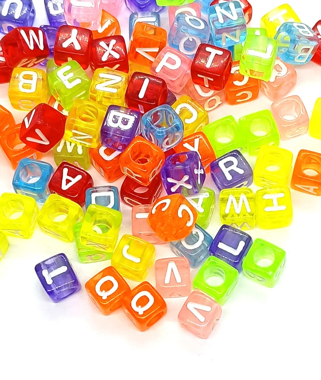 100pcs 6mm cube Acrylic Alphabet Beads transparent Multicoloured mixed letters