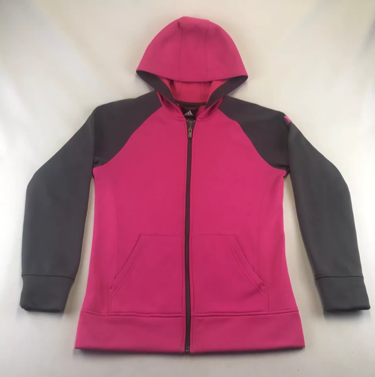 Edredón Doméstico pompa Adidas Girls Size 16 Full Zip Fleece Lined Pink &amp; Gray Hoodie | eBay