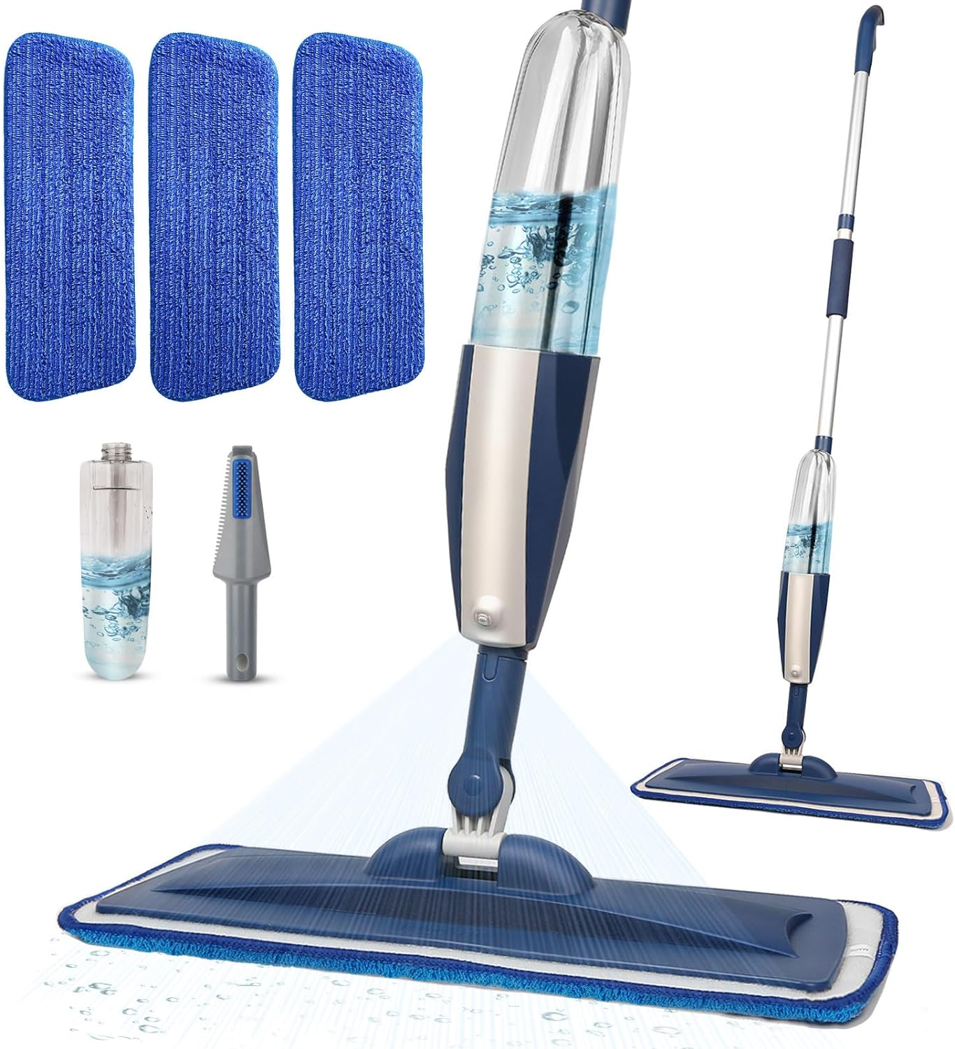 Wet Spray Mop for Floors with 14 Oz Refillable Tank and Washable Dust Pads