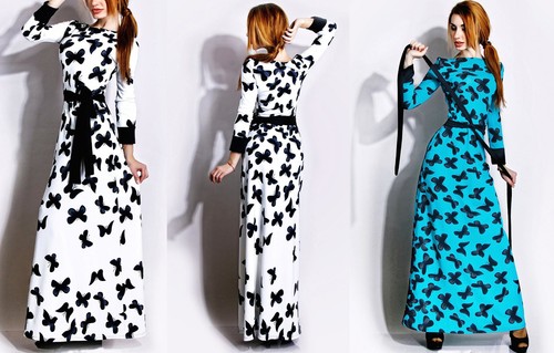 Vestito Lungo Donna Autunno Farfalle - Woman Autumn Fall Maxi Dress 110135  | eBay