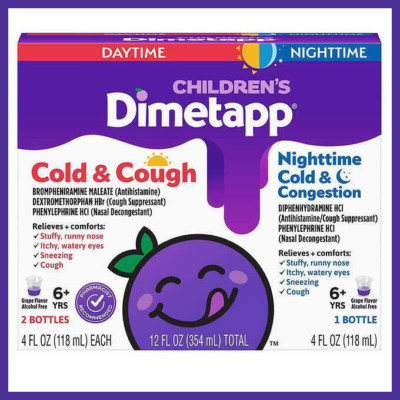 Children's Dimetapp Day Night Cough Cold Relief Pack, Grape Flavor 3pk