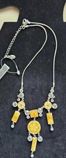 Pilgrim Danish Design Yellow Enamel Flowers Necklace Silver Tone