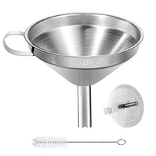 4.3-Inch Food Grade Metal Funnel with Strainer for Transferring Liquid
