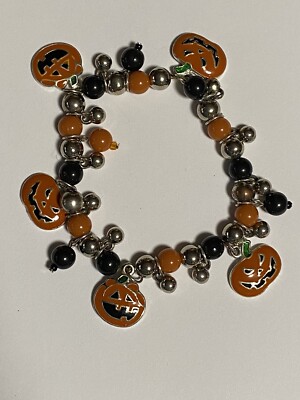 Fall And Autumn Bracelet With Pumpkins One Size Black And Silver