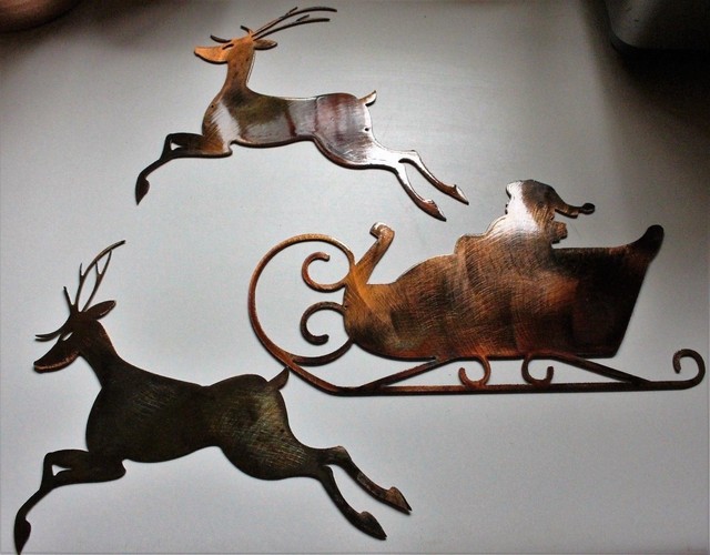 Santa Sleigh and Two Reindeer Metal Wall Art Decor eBay